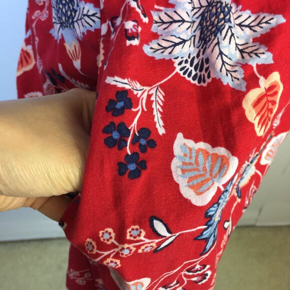 New! St. John’s Bay Dress XS Red Blue Floral Sleeveless Drawstring Waist - Picture 7 of 14